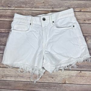 FRAME White “Le Bridgette Short” distressed cut off denim shorts